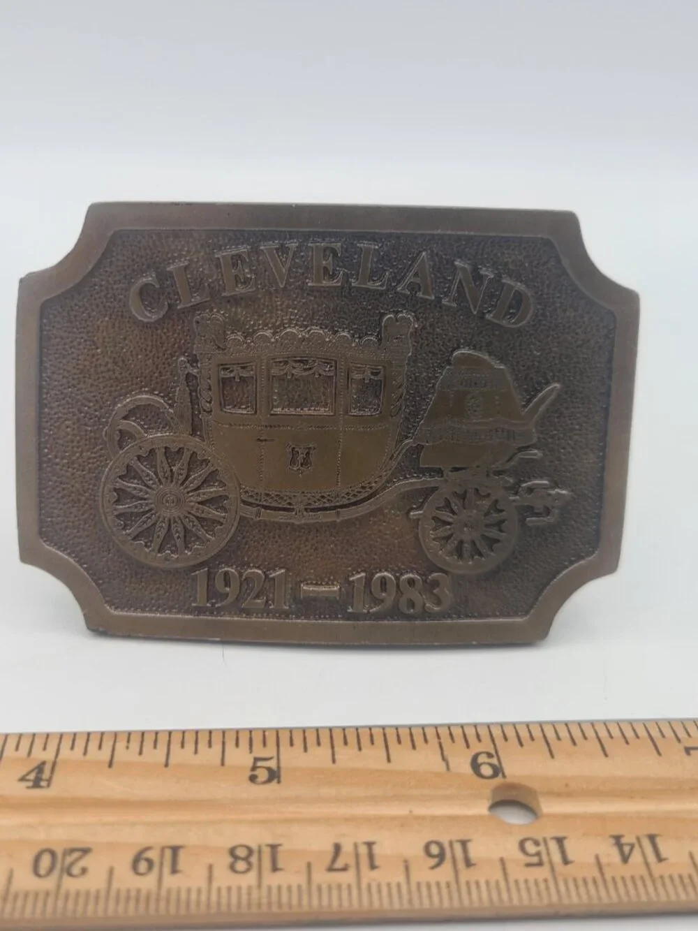 Cleveland Brass Belt Buckle 1921-1983 Carriage Wells Fargo?